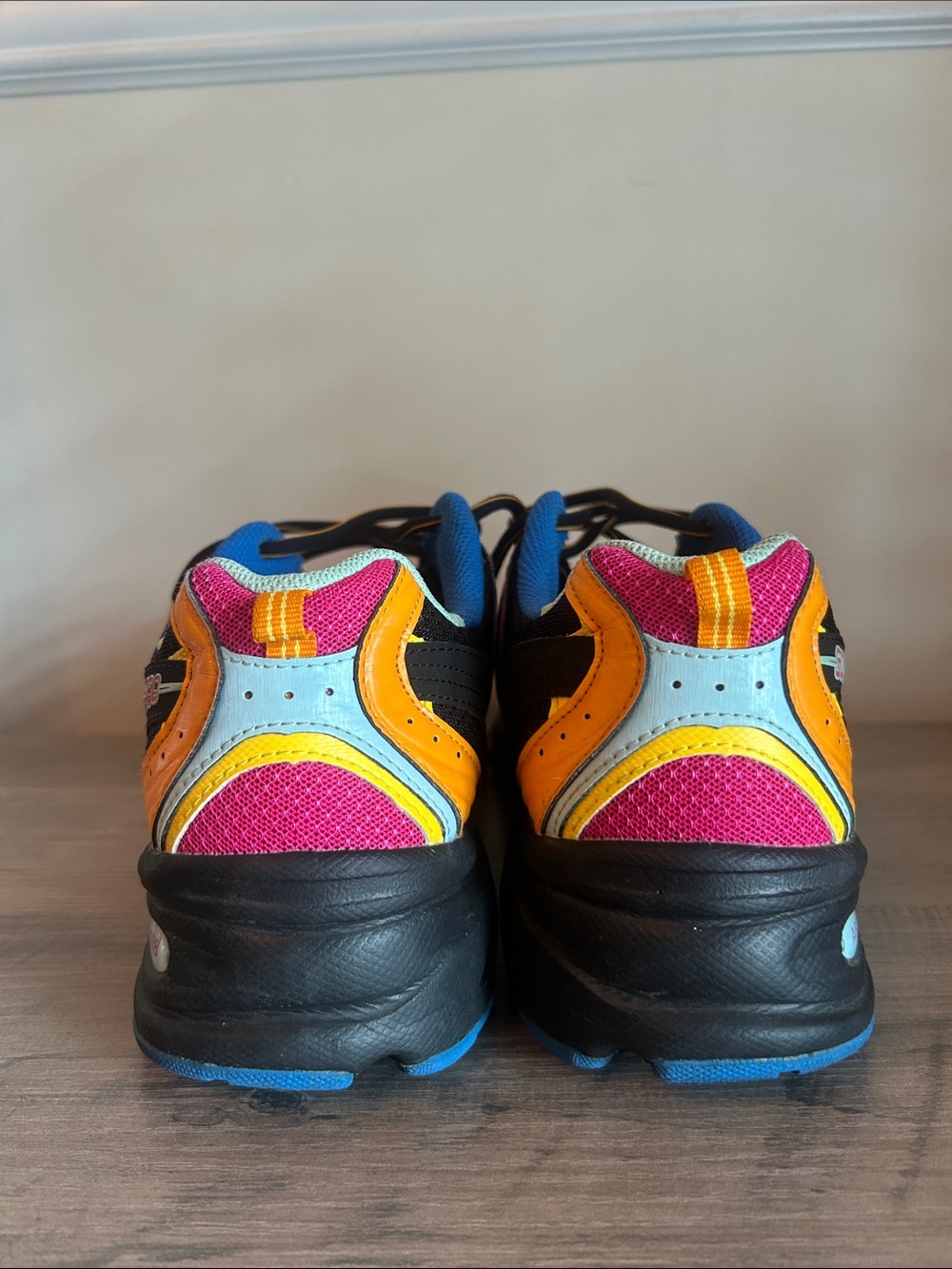 New Balance Men’s Black, Pink & Yellow Athletic Sneakers - Picture 3 of 5